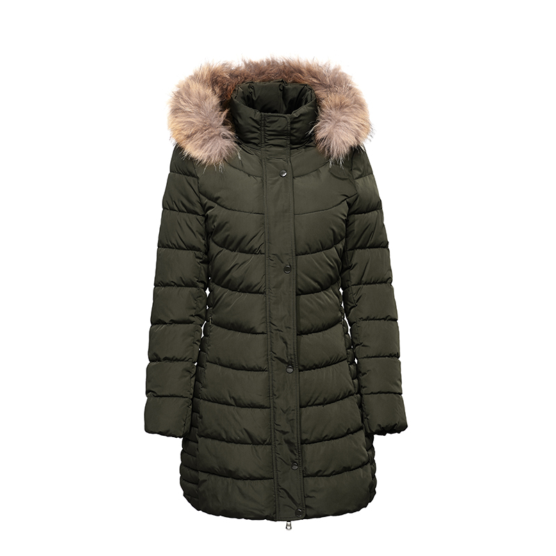 Abrigo cálido para mujer con capucha desmontable y chaqueta de piel \/ plumón natural